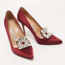 Pre Owned Manolo Blahnik Burgundy Satin Borlak Pumps Size 40.5