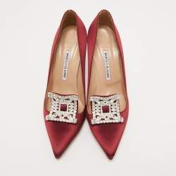 Pre Owned Manolo Blahnik Burgundy Satin Borlak Pumps Size 40.5