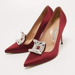 Pre Owned Manolo Blahnik Burgundy Satin Borlak Pumps Size 40.5