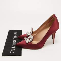 Pre Owned Manolo Blahnik Burgundy Satin Borlak Pumps Size 40.5