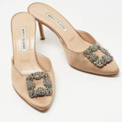Manolo Blahnik Light Brown Satin Hangisimu Mules Size 40