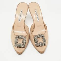 Manolo Blahnik Light Brown Satin Hangisimu Mules Size 40