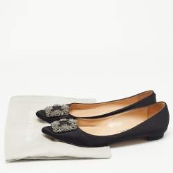 Manolo Blahnik Black Satin Hangisi Ballet Flats Size 38.5