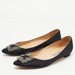 Manolo Blahnik Black Satin Hangisi Ballet Flats Size 38.5