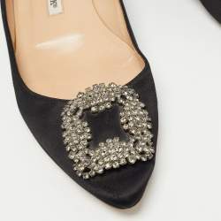 Manolo Blahnik Black Satin Hangisi Ballet Flats Size 38.5