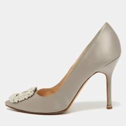 Manolo Blahnik Grey Satin Hangisi Pumps Size 38.5