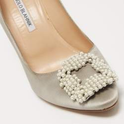 Manolo Blahnik Grey Satin Hangisi Pumps Size 38.5