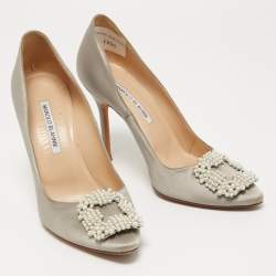 Manolo Blahnik Grey Satin Hangisi Pumps Size 38.5