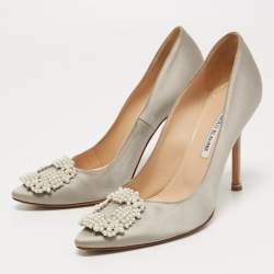 Manolo Blahnik Grey Satin Hangisi Pumps Size 38.5