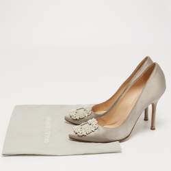 Manolo Blahnik Grey Satin Hangisi Pumps Size 38.5