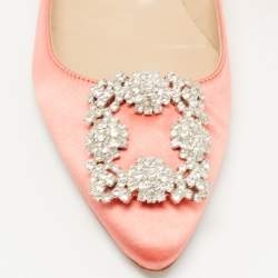 Manolo Blahnik Peach Pink Satin Hangisi Ballet Flats Size 38.5 
