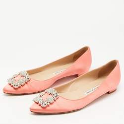 Manolo Blahnik Peach Pink Satin Hangisi Ballet Flats Size 38.5 