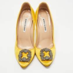 Manolo Blahnik Yellow Satin Hangisi Pumps Size 40