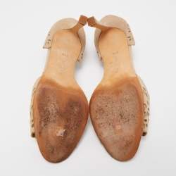 Manolo Blahnik Beige Laser Cut Suede Open Toe D'orsay Sandals Size 38.5