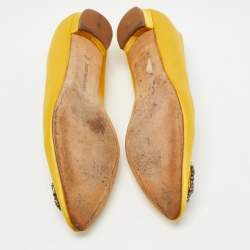 Pre Owned Manolo Blahnik Yellow Satin Hangisi Ballet Flats Size 37.5
