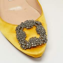 Pre Owned Manolo Blahnik Yellow Satin Hangisi Ballet Flats Size 37.5