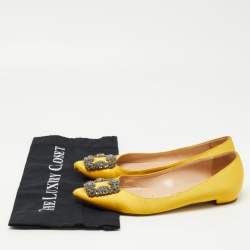 Pre Owned Manolo Blahnik Yellow Satin Hangisi Ballet Flats Size 37.5