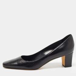Pre Owned Manolo Blahnik Black Leather Okkatopla Pumps Size 37