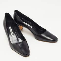 Pre Owned Manolo Blahnik Black Leather Okkatopla Pumps Size 37