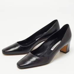 Pre Owned Manolo Blahnik Black Leather Okkatopla Pumps Size 37