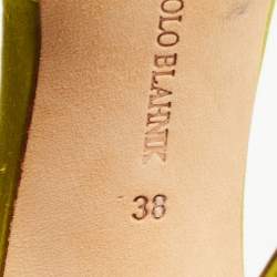 Pre Owned Manolo Blahnik Green Satin Reya Ankle Strap Pumps Size 38