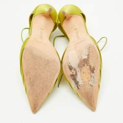 Pre Owned Manolo Blahnik Green Satin Reya Ankle Strap Pumps Size 38