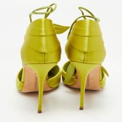 Pre Owned Manolo Blahnik Green Satin Reya Ankle Strap Pumps Size 38