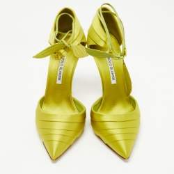 Pre Owned Manolo Blahnik Green Satin Reya Ankle Strap Pumps Size 38
