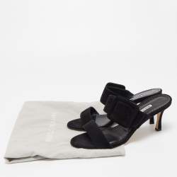 Pre Owned Manolo Blahnik Black Suede Gable Slide Sandals Size 38