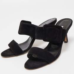 Pre Owned Manolo Blahnik Black Suede Gable Slide Sandals Size 38