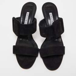 Pre Owned Manolo Blahnik Black Suede Gable Slide Sandals Size 38