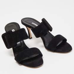 Pre Owned Manolo Blahnik Black Suede Gable Slide Sandals Size 38