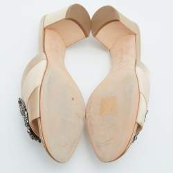 Pre Owned Manolo Blahnik Beige Satin Embellished Martanew Slide Sandals Size 38