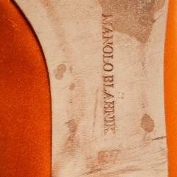 Pre Owned Manolo Blahnik Orange Satin Hangisi Ballet Flats Size 37