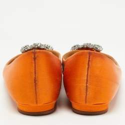 Pre Owned Manolo Blahnik Orange Satin Hangisi Ballet Flats Size 37