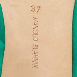 Pre Owned Manolo Blahnik Green Satin Crystal Embellished Borlak Pumps Size 37