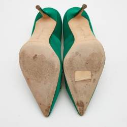 Pre Owned Manolo Blahnik Green Satin Crystal Embellished Borlak Pumps Size 37