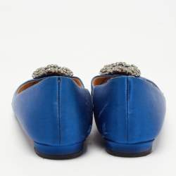 Pre Owned Manolo Blahnik Blue Satin Hangisi Ballet Flats Size 37 