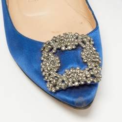 Pre Owned Manolo Blahnik Blue Satin Hangisi Ballet Flats Size 37 