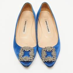 Pre Owned Manolo Blahnik Blue Satin Hangisi Ballet Flats Size 37 