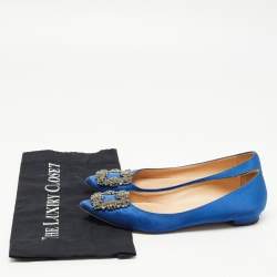 Pre Owned Manolo Blahnik Blue Satin Hangisi Ballet Flats Size 37 