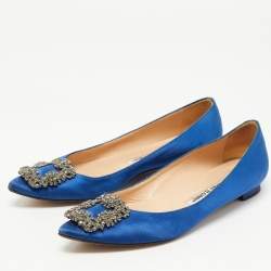 Pre Owned Manolo Blahnik Blue Satin Hangisi Ballet Flats Size 37 