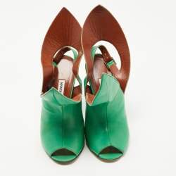 Manolo Blahnik Green Leather Ankle Strap Sandals Size 36.5