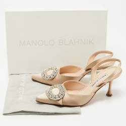 Pre Owned Manolo Blahnik Beige Satin Prietasli Slingback Pumps Size 36