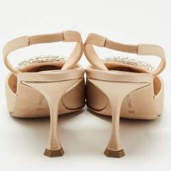Pre Owned Manolo Blahnik Beige Satin Prietasli Slingback Pumps Size 36
