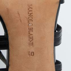 Pre Owned Manolo Blahnik Grey/Black Spots Canvas and Leather Spartel Pumps Size 40