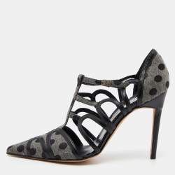 Pre Owned Manolo Blahnik Grey/Black Spots Canvas and Leather Spartel Pumps Size 40