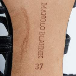 Pre Owned Manolo Blahnik Grey/Black Spots Canvas and Leather Spartel Pumps Size 37