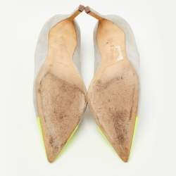 Pre Owned Manolo Blahnik Grey/Green Suede and Leather BB Pumps Size 39