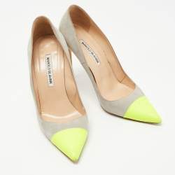 Pre Owned Manolo Blahnik Grey/Green Suede and Leather BB Pumps Size 39